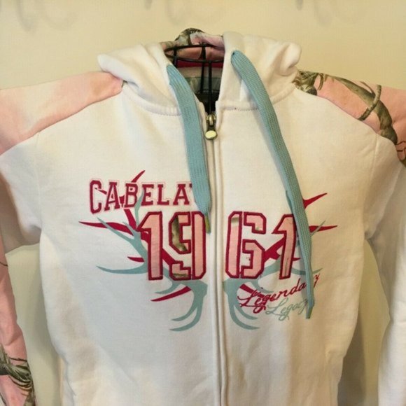 Cabela's Pink & White Realtree Camo Hoodie Sweatshirt Full Zip Womens MSRP $50 - Picture 2 of 5